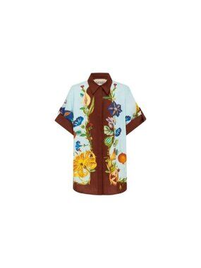 NEW ALEMAIS dahlia floral linen shirt in blue